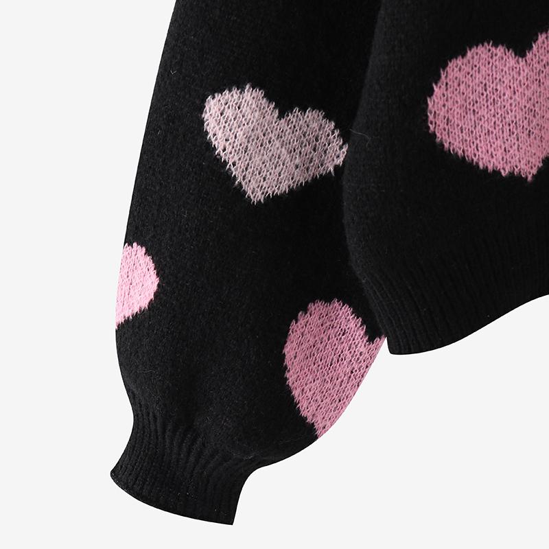 ZANZEA Damen Herbst Langarm Herzmuster Lässiger Strickpullover