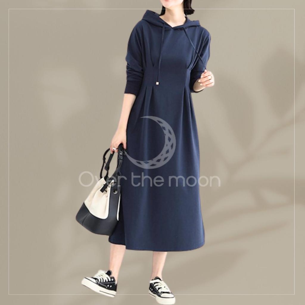 Over the Moon Hoodie Long Sleeve Casual Plus Size M Women's Dress, Sweatshirt, Sizes, Maternity, Navy,