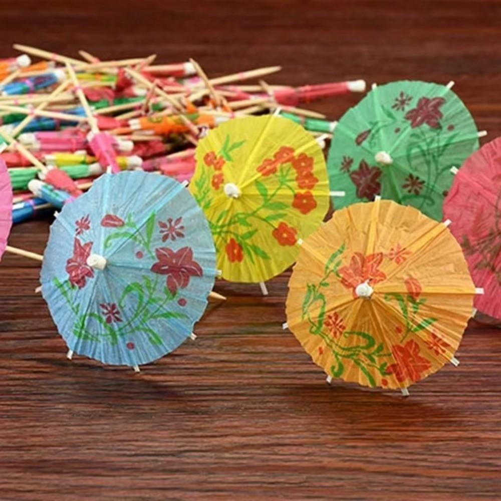 50pcs Hawaiian Paper Cocktail Parasols Toothpick Fruit Stick Drink Picks New Cake Sticks  Pool Party