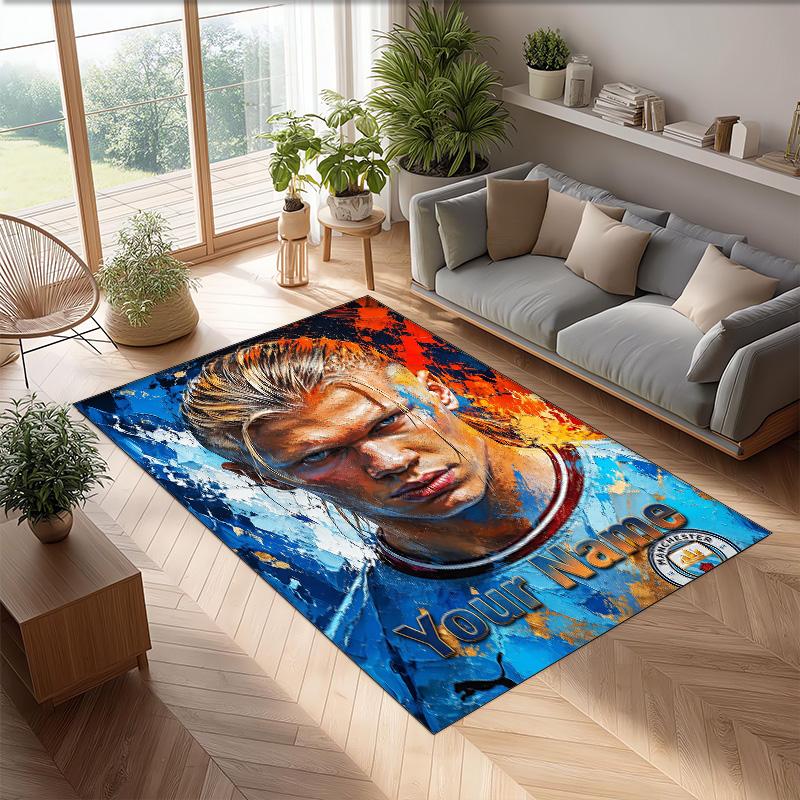 Erling Haaland Printed Crystal Velvet Rug Non‑Slip Crystal Velvet Carpet For Sofa Bedroom Indoor Home Decoration