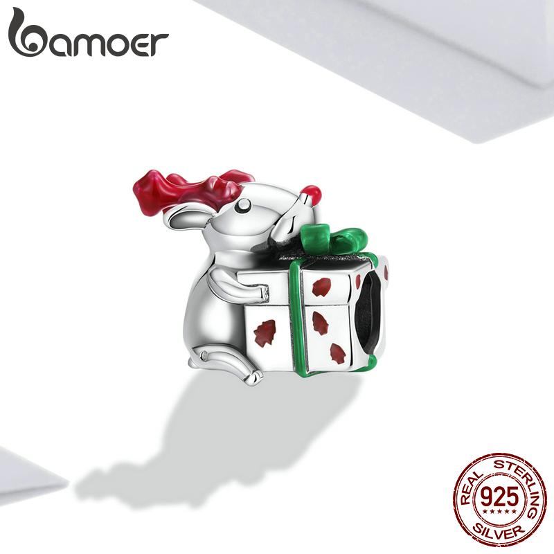 

BAMOER стерлингового серебра 925 пробы, цветные капельные бусины с изображением оленя для фестиваля, ювелирные изделия, подарок 925 silver