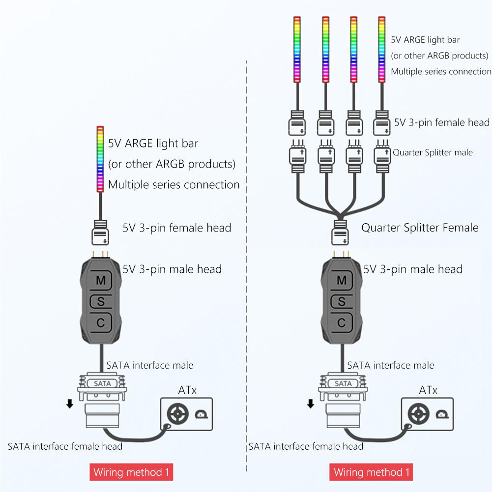 ARGB Controller 5V 3pin To SATA RGB Remote Controller 1 to 4 Sync Motherboard Extension Cable for PC Fan Light Strip