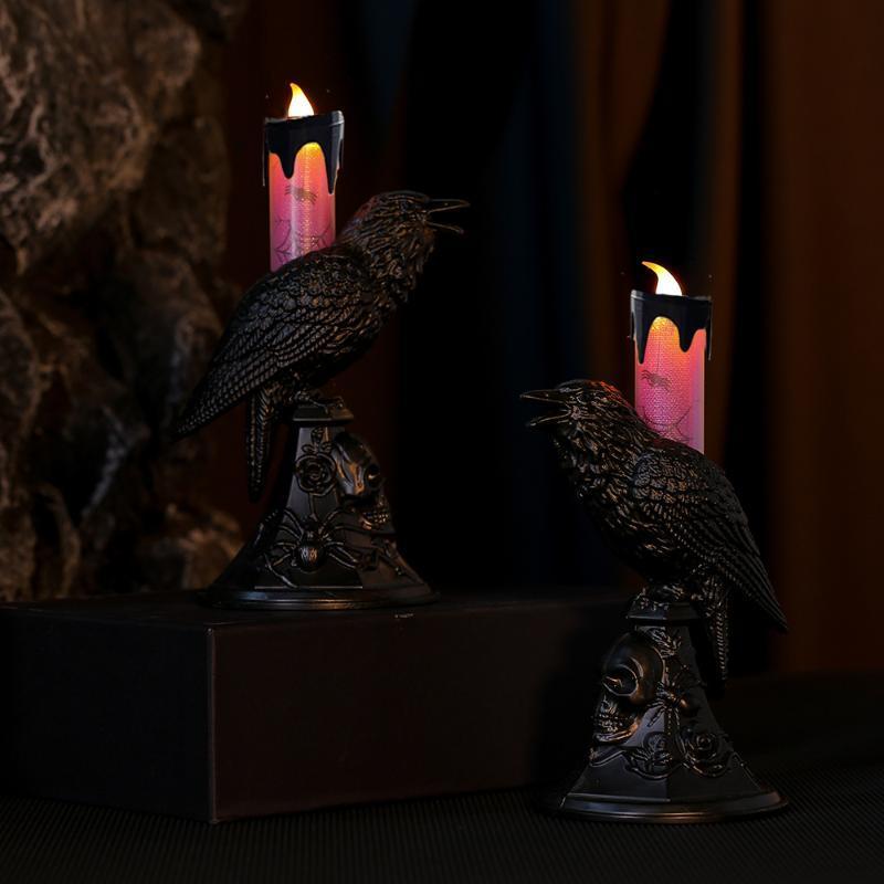 Xiaomi Halloween Crow Statue Luminous Candlestick Ghost Festival Horror LED Crow Candlelight New Halloween Home Decoration Candlelight