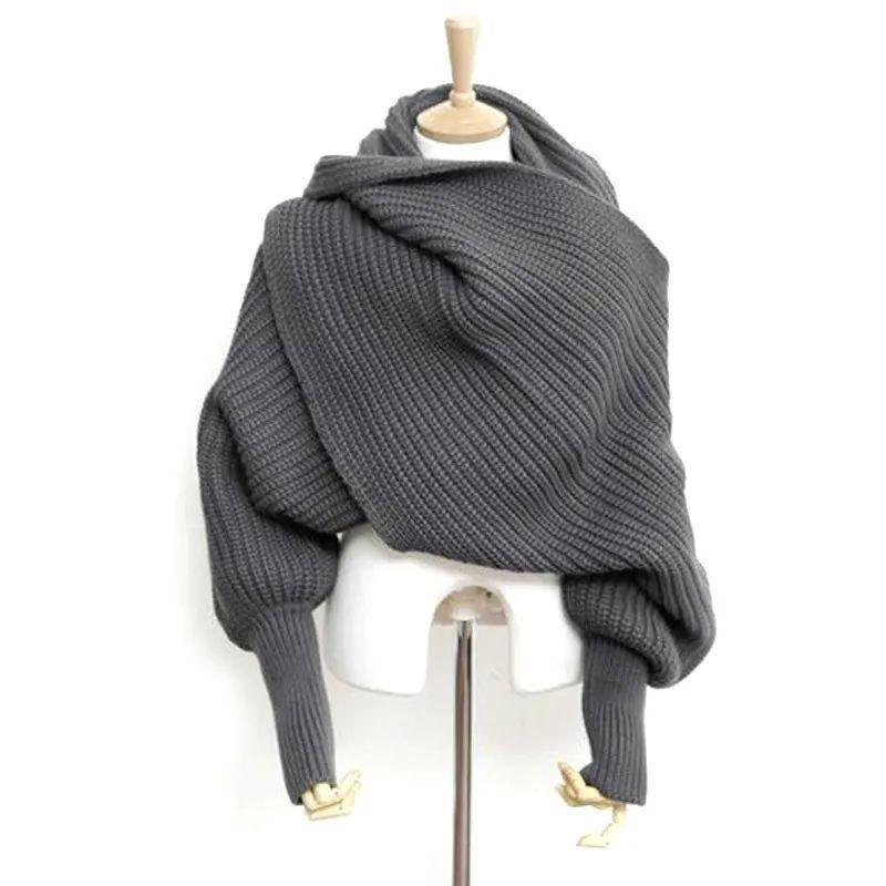 Autumn and winter popular wool scarf men and women extended scarf shawl with sleeves knitted scarf solid color