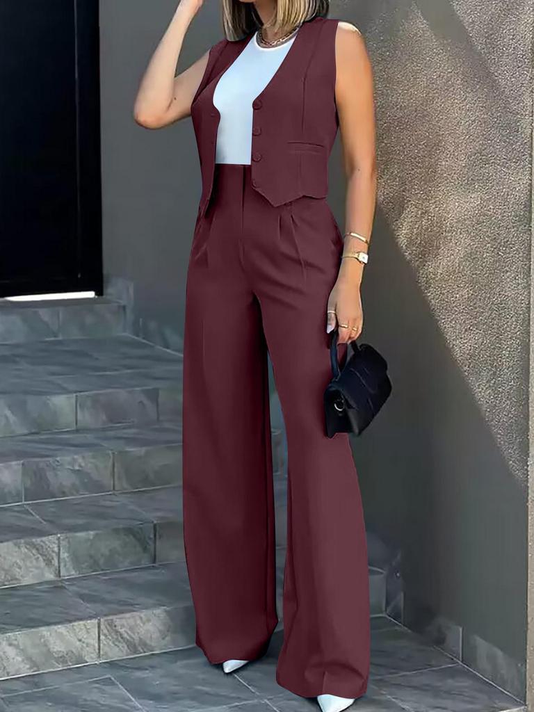 European and American Fashion Suit: Vest Waistcoat & Wide-Leg Pants Set