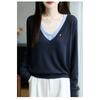 Women S V Neck Fake Two Piece Knit Sweater Long Sleeve Casual Top