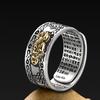 Lucky Men Silver Plated Piqiu Heart Sutra Engraved Opening Finger Ring Jewelry