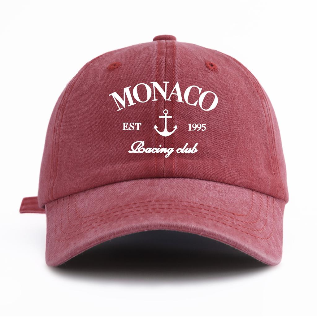 1pc MONACO Print Washed Baseball Cap for AdultsMinimalist Retro Style Casual Soft Adjustable Dad HatPerfect As Gift