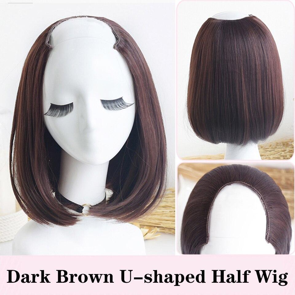 

LUPU Синтетичні напівперуки для жінок Довгі хвилясті Калрі U-подібні натуральні чорно-коричневі перуки Термостійке штучне волосся 24inches