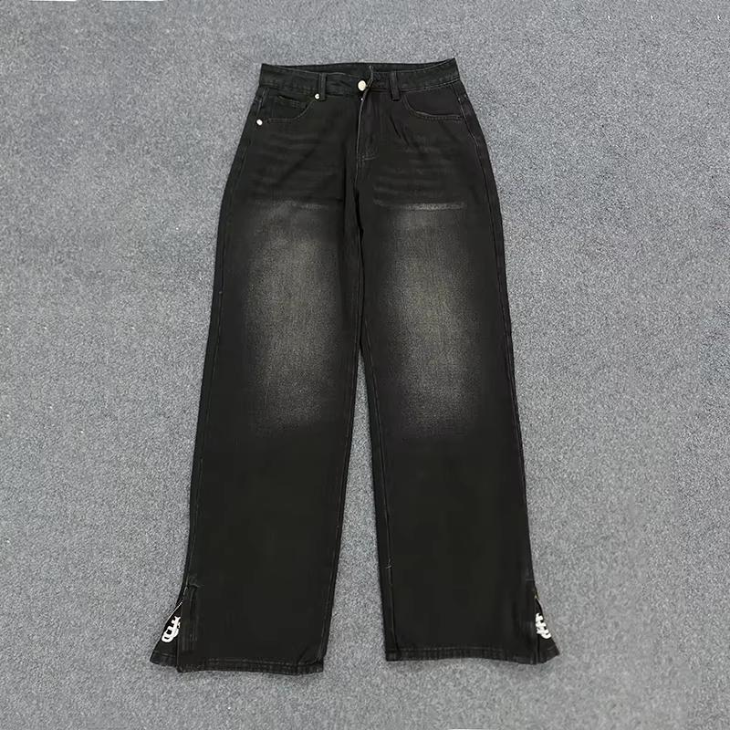 

Spring loose retro letter embroidered distressed washed denim jeans for men S