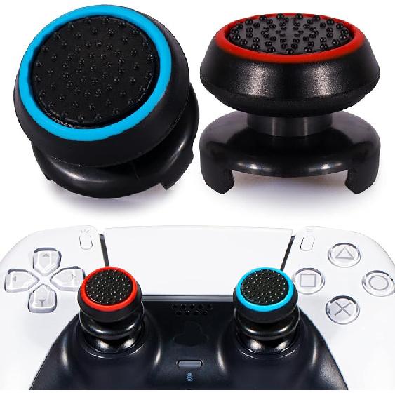 FPS Thumbstick Extender & Printing Rubber Silicone Grip Cover 2 Sets for PS5 Dualsenese & PS4 Controller (Black+Clear)