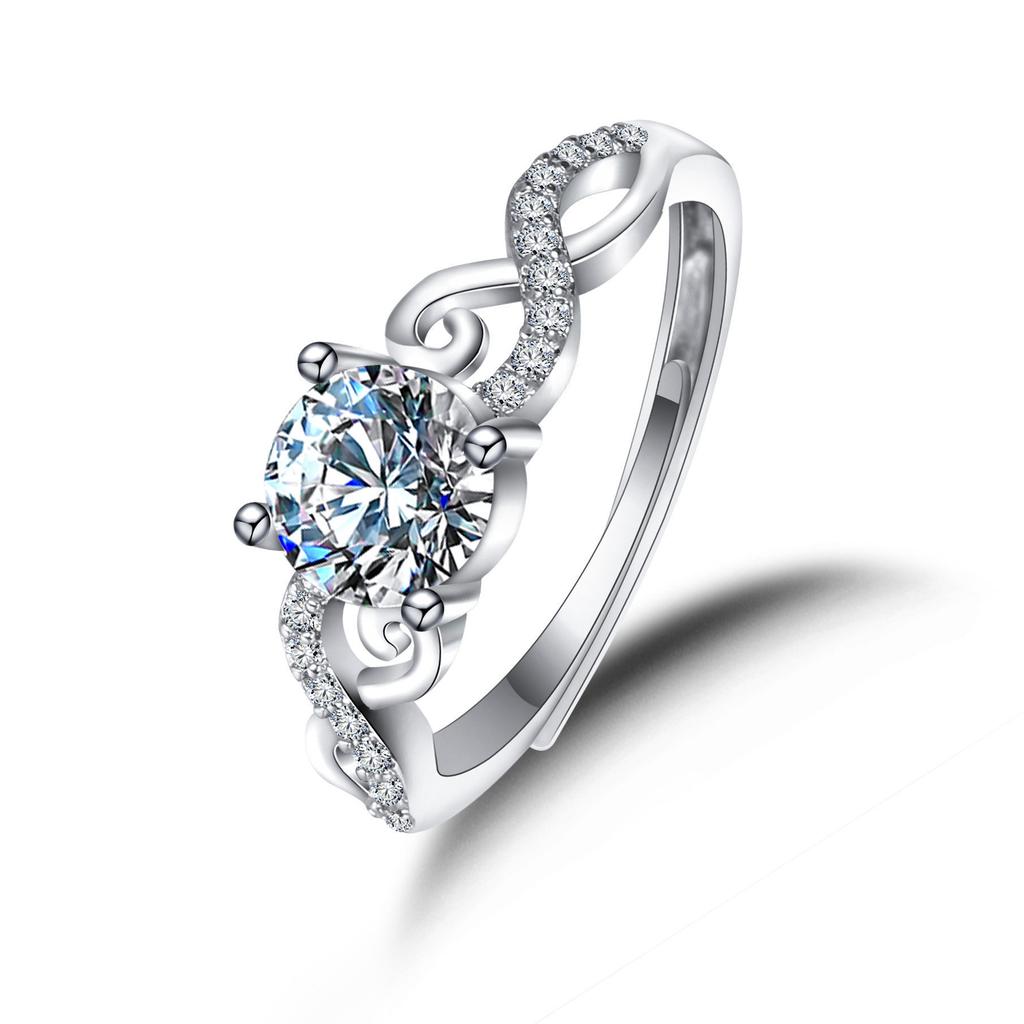 New Moissanite Ring Shining Adjustable Simplicity Exquisite for Women Jewelry Wedding 925 Sterling Silver Plated 18K White Gold