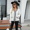 2023 Women's Casual Sweater Large Size Color Matching Pocket Coat V-neck Loose Sweater