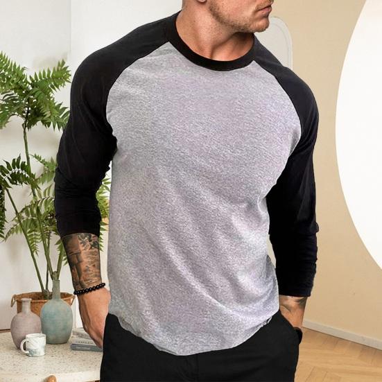 Vår Høst Herre Toppfarge Matchende Rund Hals Løs Pullover Plus Størrelse Raglanermer Stretchy Uformell Sport T-skjorte Patchwork Bunnetopp