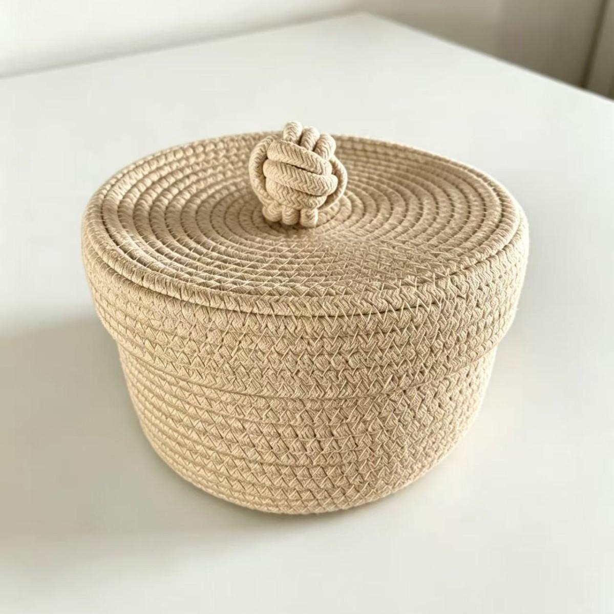 

Storage Basket Handmade Cotton Rope Organizer Box Minimalist Multifunctional Desktop Storage for Jewelry Keys Toys Natural Home Decor Basket 24*15 (about 0.5kg) хакі