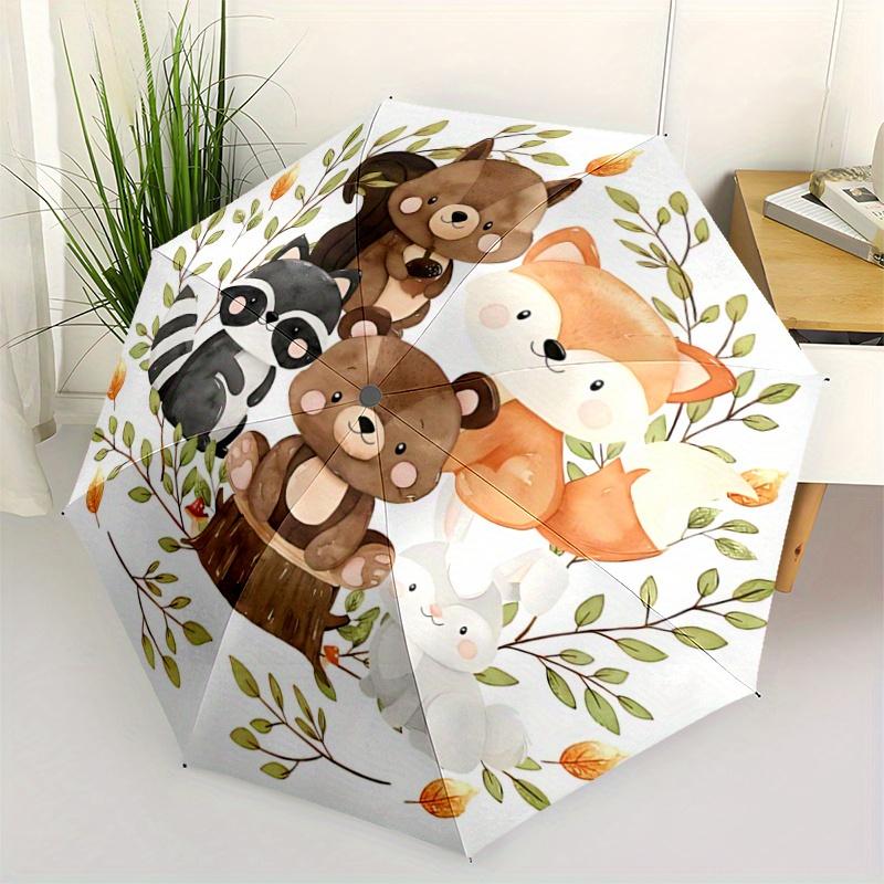 

1pc Endearing Five Animals Pattern Automatic 3-Fold Umbrella, 8 Iron Frames, High-Value Folding Umbrella, Suitable for Office, Travel and Ou
