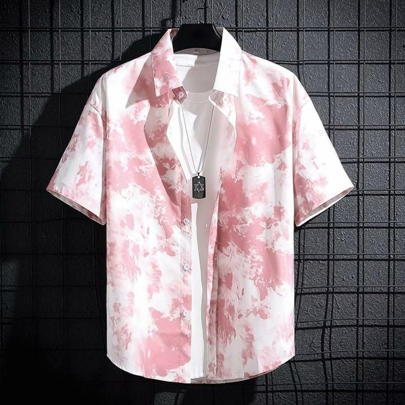 Short-sleeved Shirt Men's Ice Silk Breathable Summer Trend Printed Shirt Half-sleeved Inch Shirt