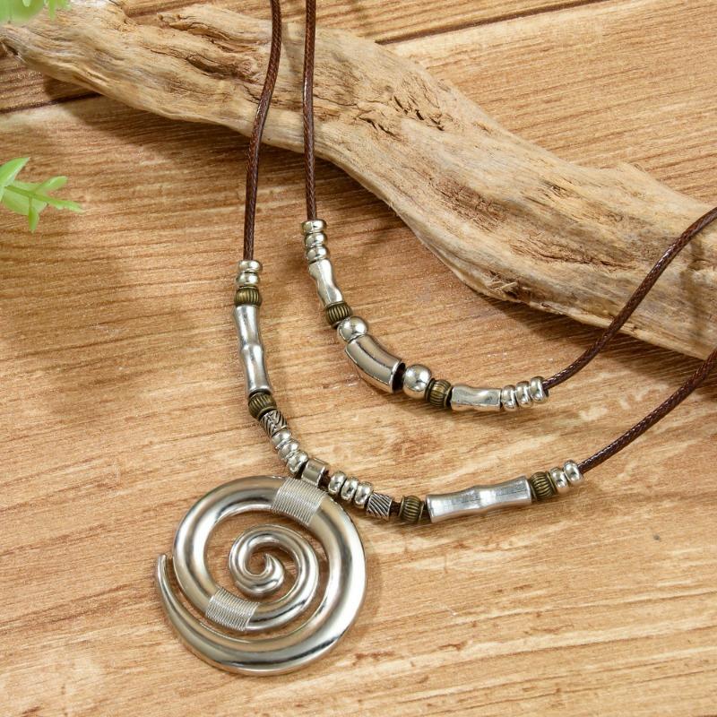 Long Necklace Swirl Totem Vintage Bohemian Beach Women's Necklace Pendant
