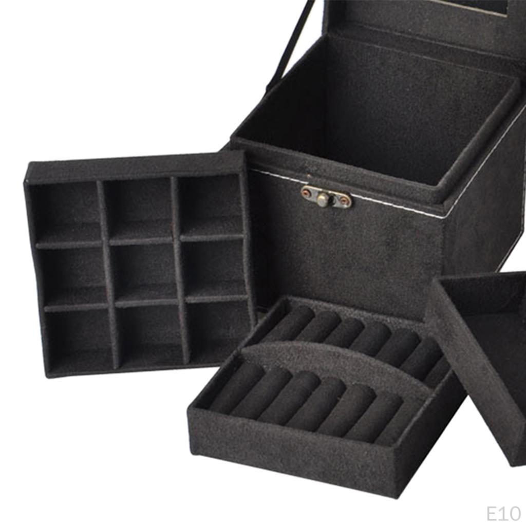 Estuche de Almacenamiento de Joyería Contenedor de 3 Niveles con Asa
