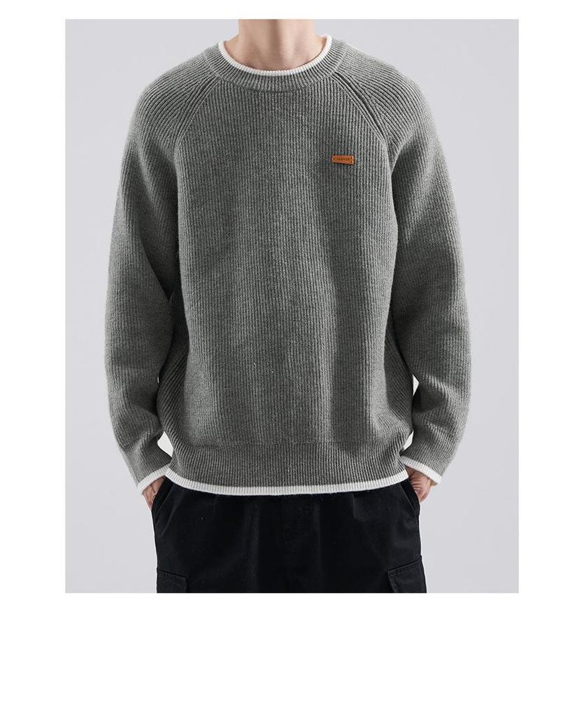 Herren Modische Grobstrickware: Einfarbige dicke warme Basisschicht für Herbst/Winter