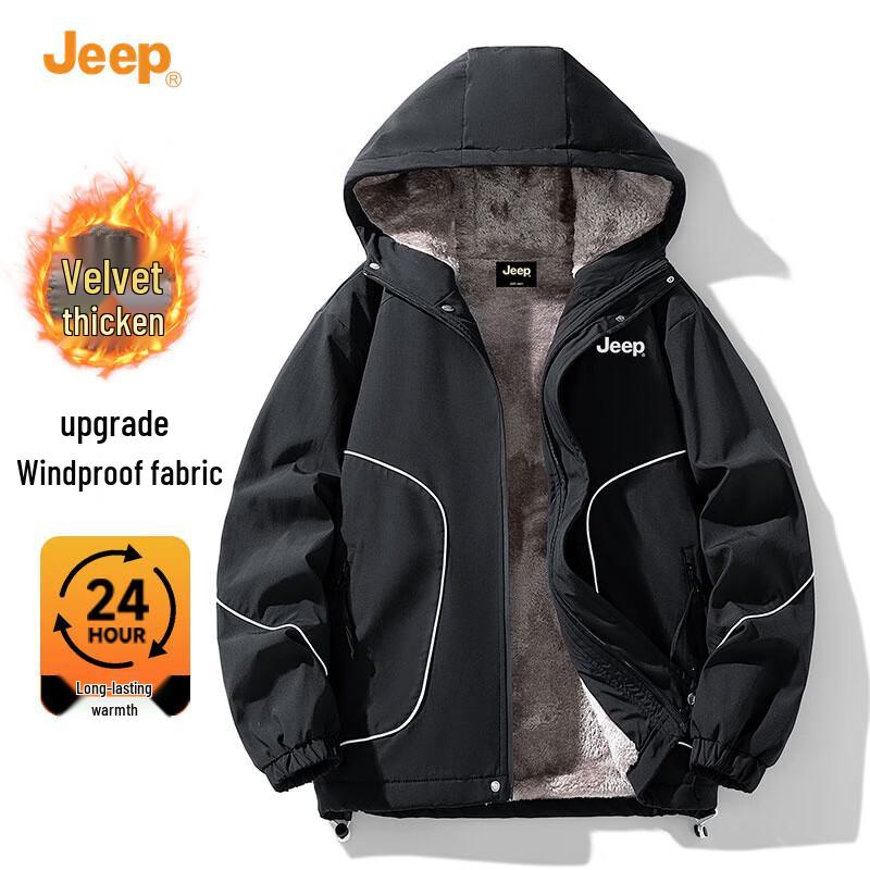 JEEP Men s Hooded Windproof Fleece Jacket M