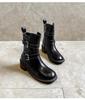 Maillard Retro Distressed Chunky Heel Ankle Boots, Women's Versatile Spring/Autumn Buckle Round Toe Thick Sole Knight Boots