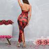 Dress, European and American sexy print halter split one-step skirt suspender dress