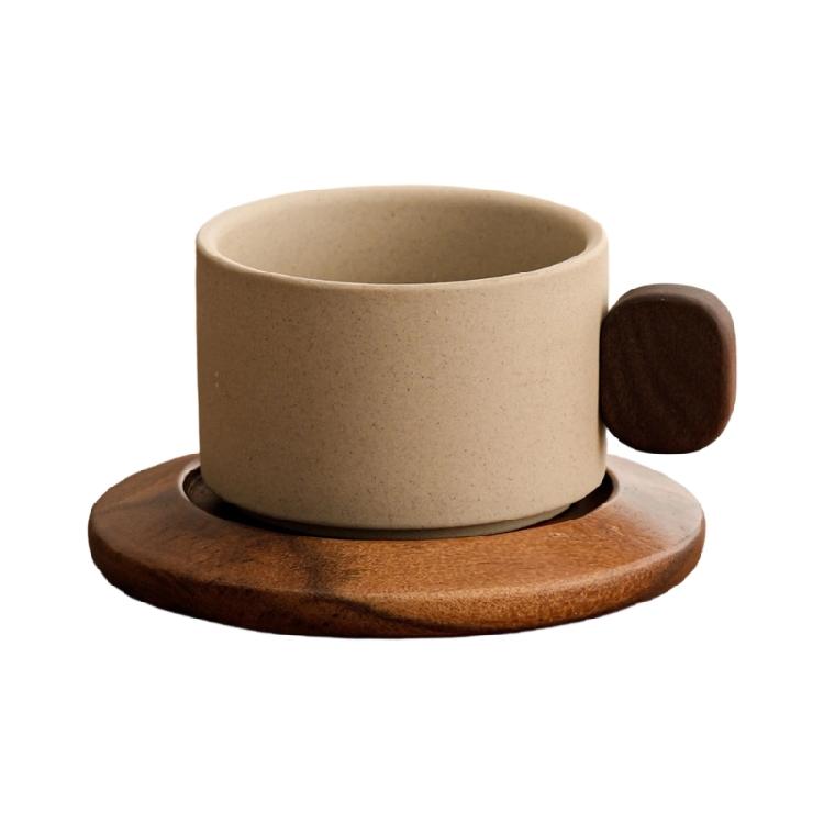 Traditional Ceramic Tea Mug With Wooden Base Large Capacity Cup For Coffee Hot Drink And Home Decoration