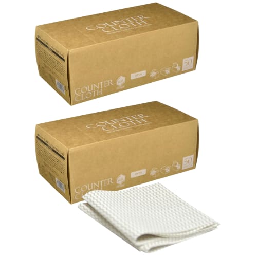 Strix Design Disposable Antibacterial Counter Cloths, Box of 100 (Pack of 2 x 50), Approx. 31 x 60 cm, Beige, Table Dusters, Dishcloths, Non-Woven Fab