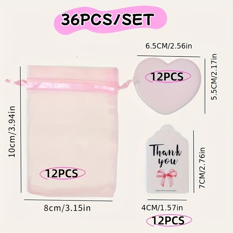 

36pcs Gift Set Pink Heart-Shaped Makeup Mirror Pink Gauze Bag with Thank You Card Mini Portable Cute Mirror Wedding Party Favors