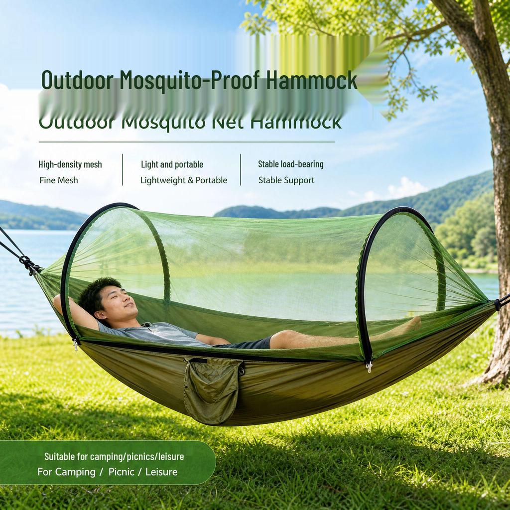 Outdoor Anti-rollover Hammock with Mosquito Net for Camping (Single/Double)