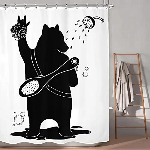 Dinosaur Funny Dino Kids Shower Curtains Bathroom Set Boys Animal Shadow Girls Cartoon Silhouette Black White Art Bathroom Decor