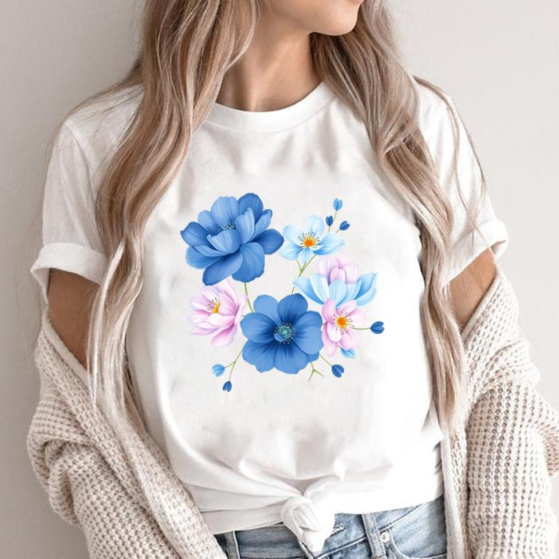 

(Asian Size) trend flower cute love trend T Graphic Female Women s Clothing Top O-neck Tee Fashion Print Casual Short Sleeve T-shirts S