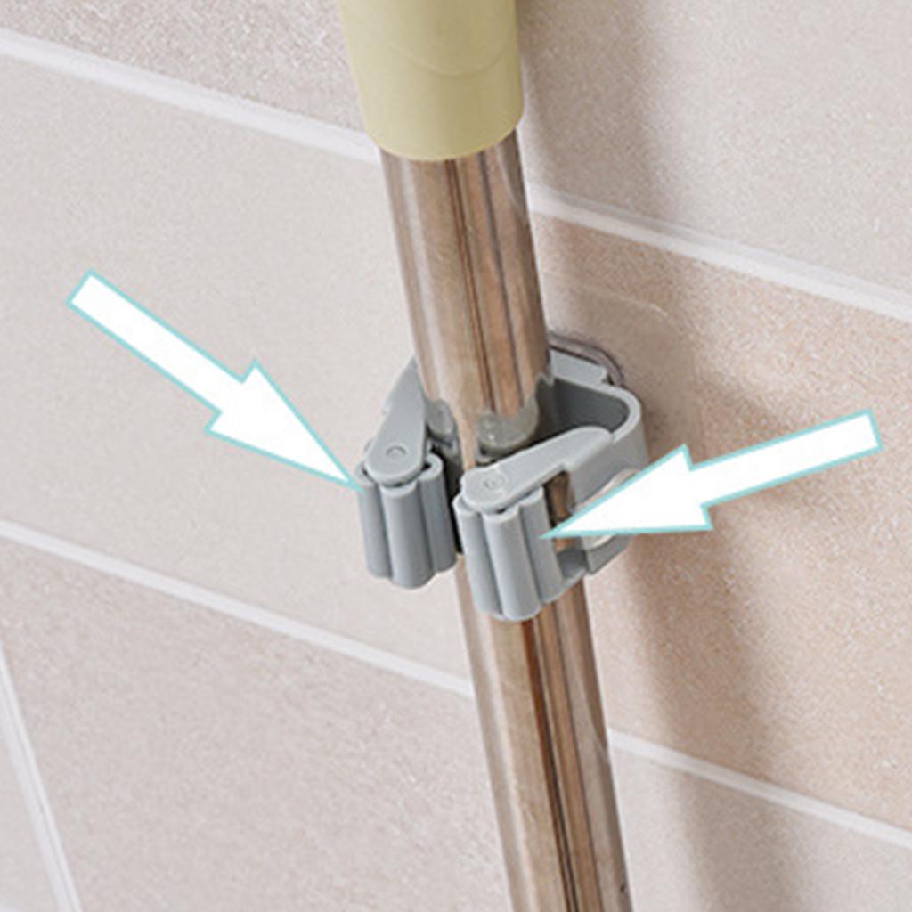 3pcs Wall Mounted Mop Holder Strong Adhesion Plastic Mop Broom Holder for Garage Tool Room Gray