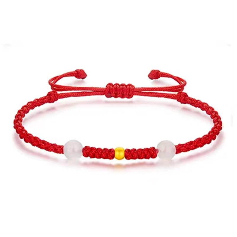 Pure Gold 999 Zodiac Red String Bracelet with Luck Beads for Baby's Full Moon or New Year