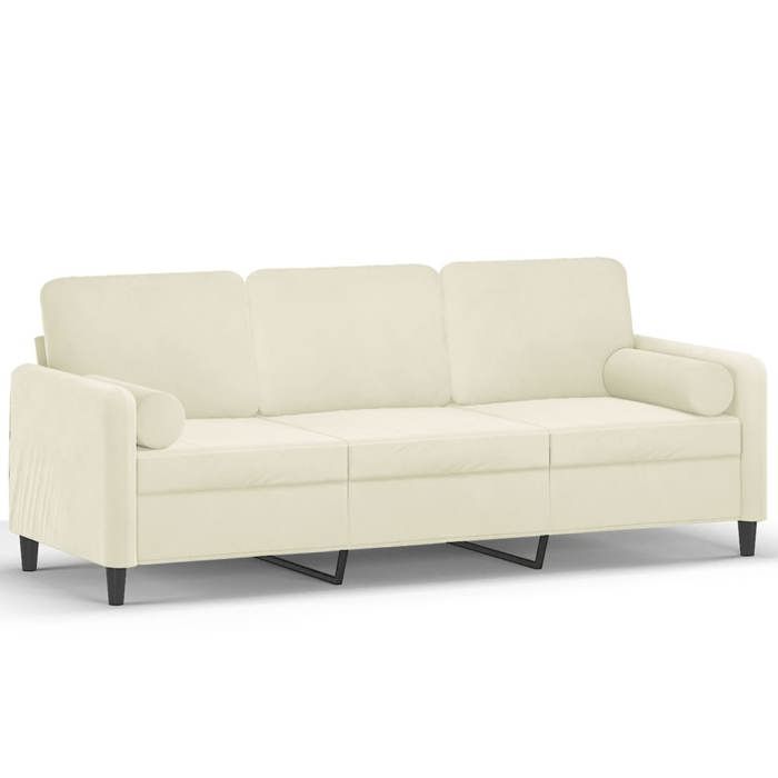 VidaXL Canapé 3 places avec oreillers décoratifs crème 180 cm velours, canapé, canapé de salon, canapé 3 places en velours, 3200899