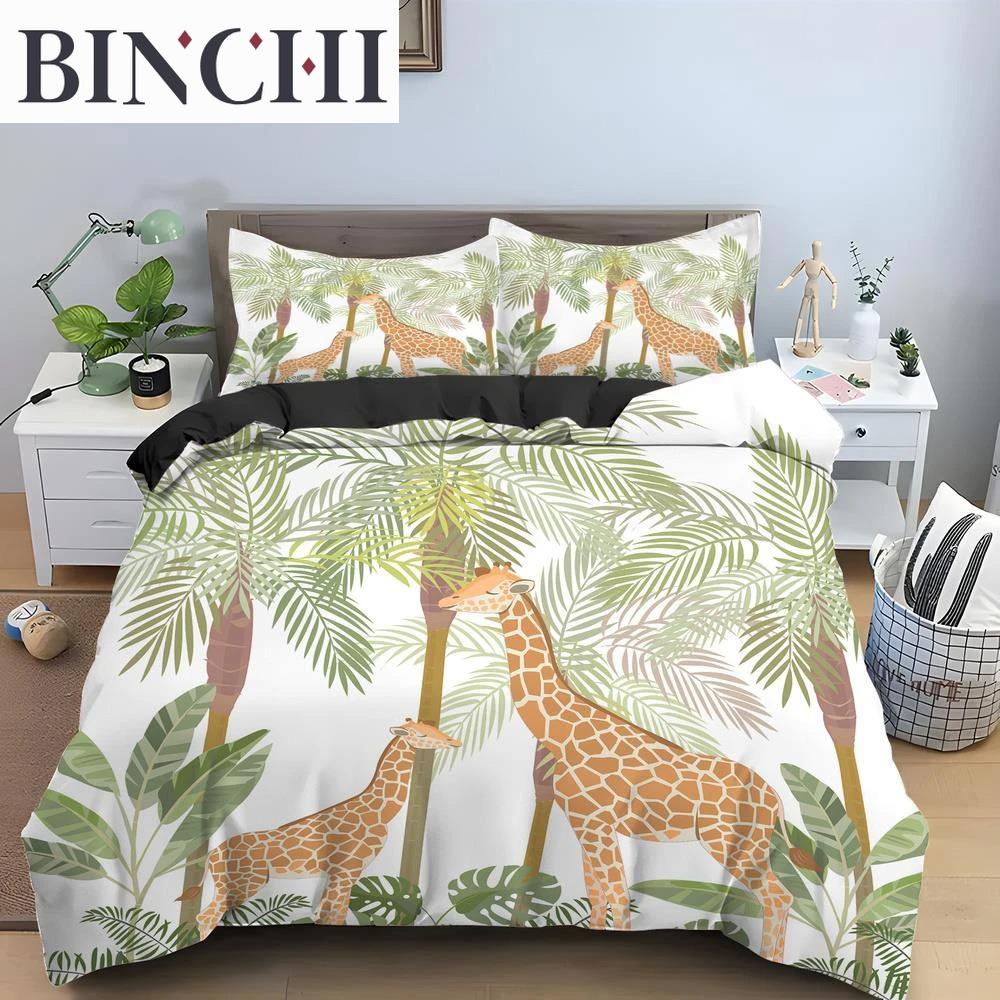 Cartoon Giraffe König Königin Bettbezug Jungen Mädchen Tier Bettwäsche Set Wildtiere Deckenbezug Polyester Bettdecke