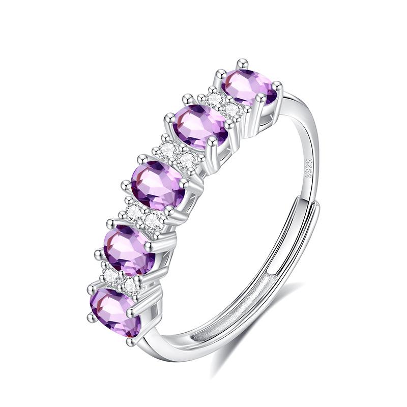 

S925 silver ring women s natural crystal stone high-end jewelry niche light luxury open ring