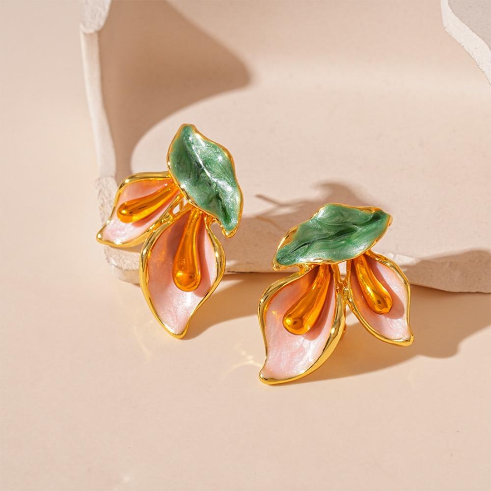 Light Luxury Flower Earrings Oil Drop Sweet Stud Earrings Trendy Vintage Earrings Women  Female