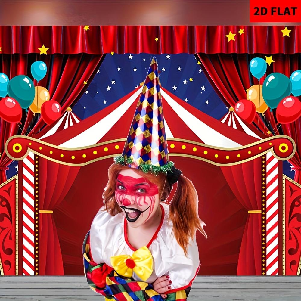 1 piece of 2D flat circus carnival theme background cloth - multiple sizes red starry sky balloon stripe design polyester