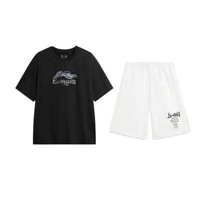 Li Ning Logo Buchstaben-Print Mode Atmungsaktiv Bequem Rundhals Pullover Kurzarm T-Shirt Lässig Sport Set Unisex Oberteile AHSVD57-1+AKST593-7