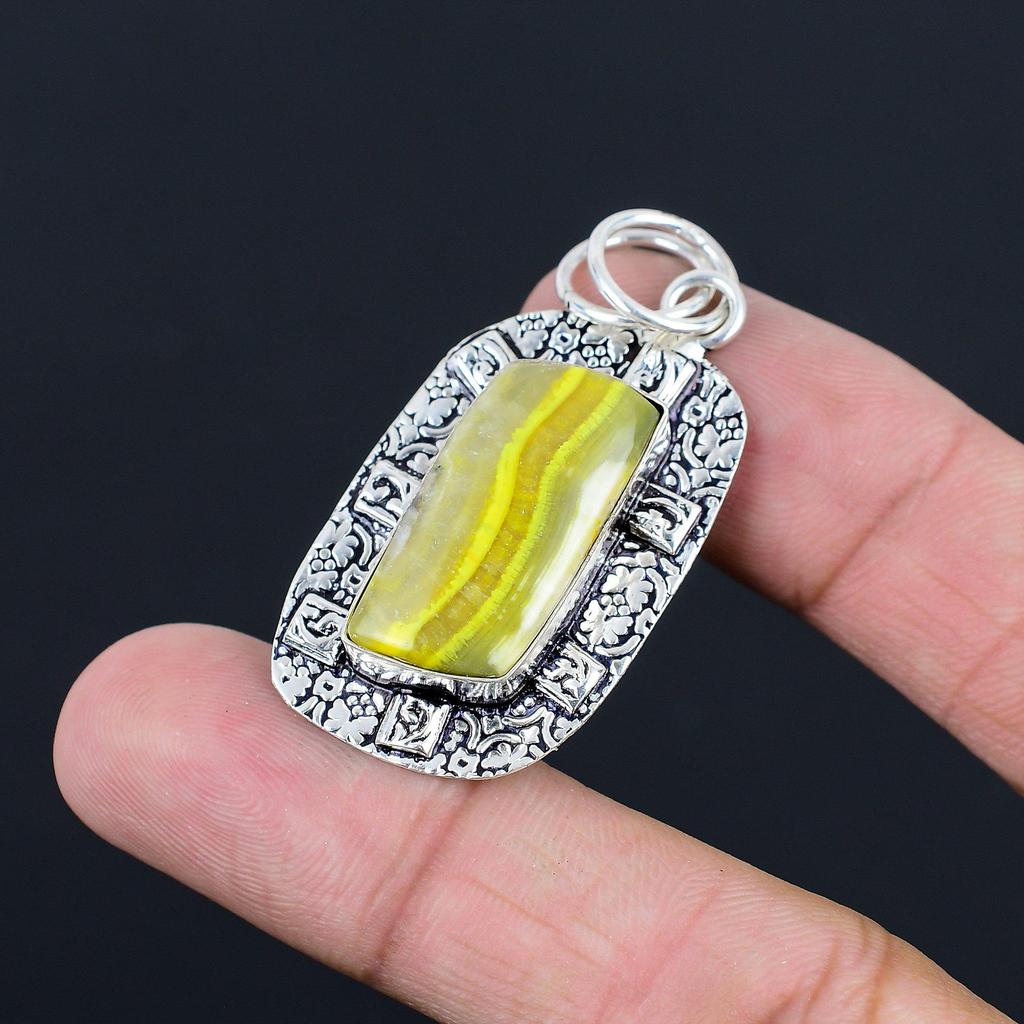 Bumble Bee Jasper Gemstone Birthday Trendy Bezel New Pendant 925 Sterling Silver