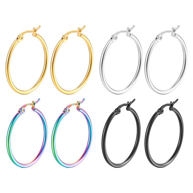 

Gold Stainless Steel Round Hoop Earrings - Trendy, Durable, and Simple Design