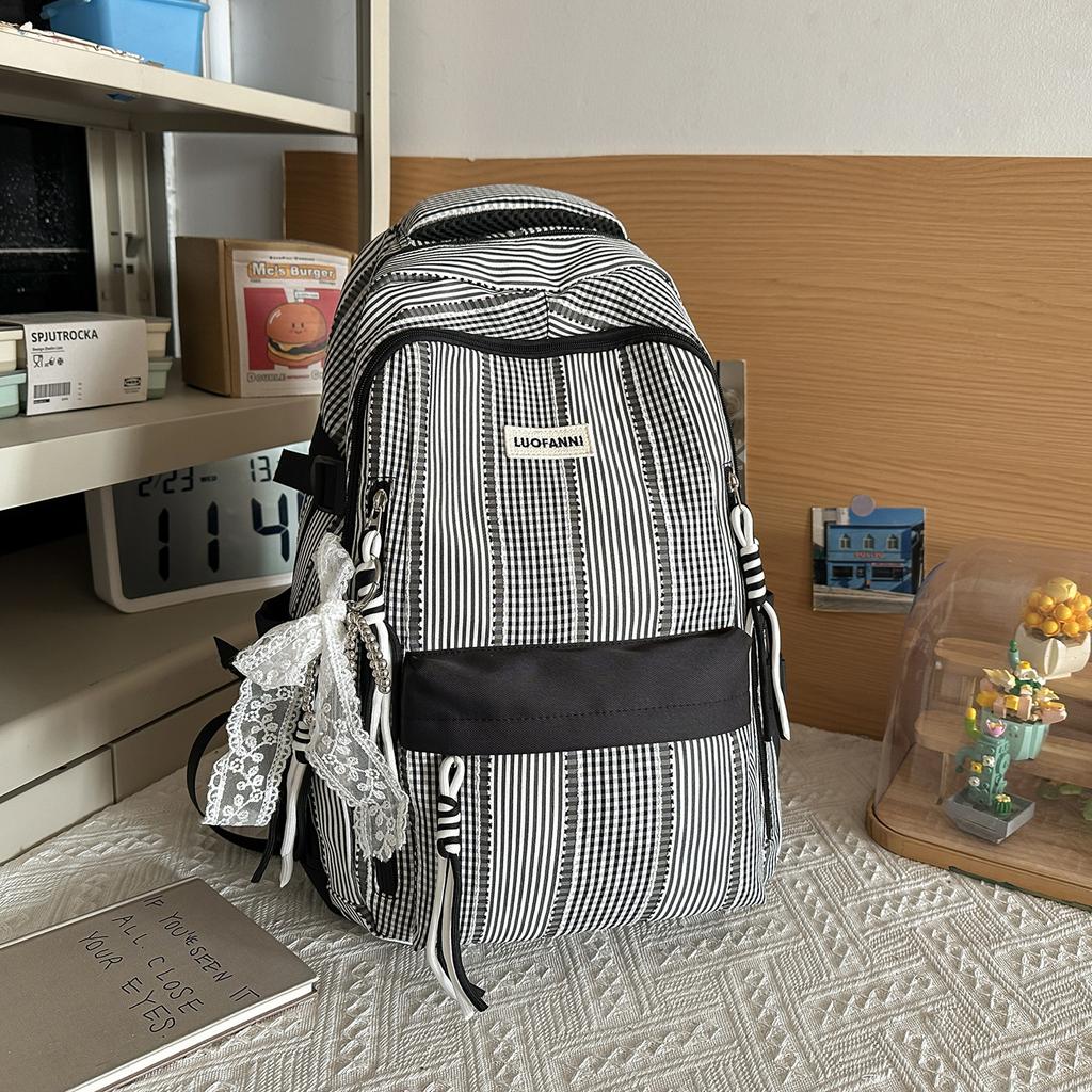 Schoolbag Female Japanese ins Small Fresh Junior High School High School Striped Backpack Light Casual College Student Backpack