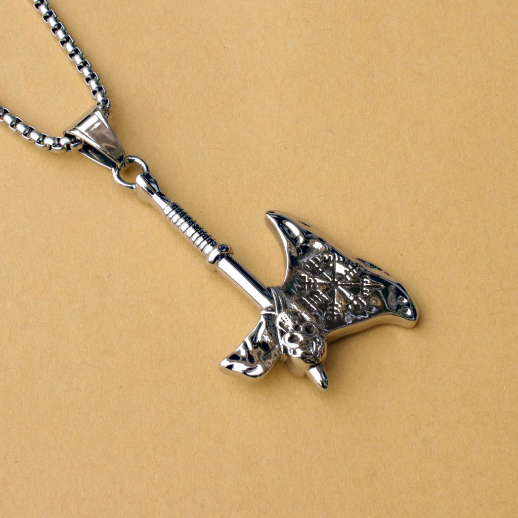 Nordic Viking Ax Titanium Steel Pendant Skull Ax Necklace