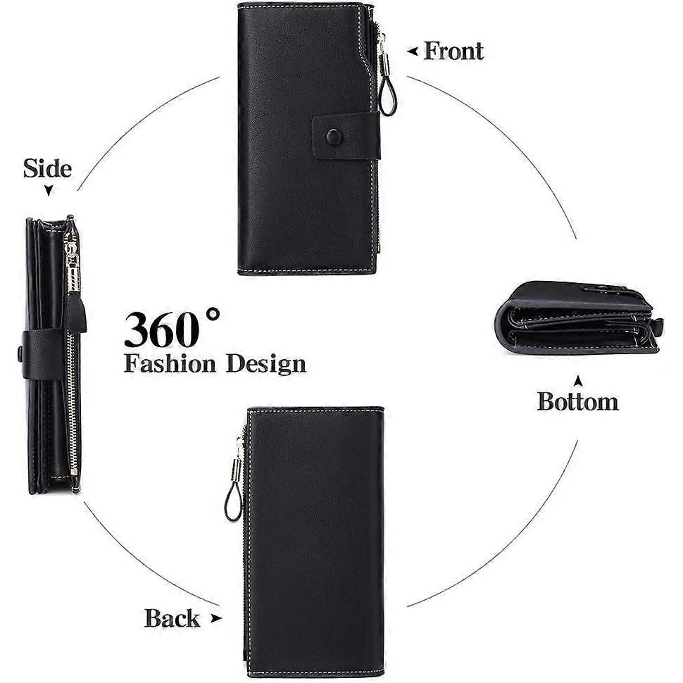 Ladies Purse, Large Capacity RFID Blocking Leather Women's Wallet with Multiple Card Slots and Zipper Coin Purse1pcsblack