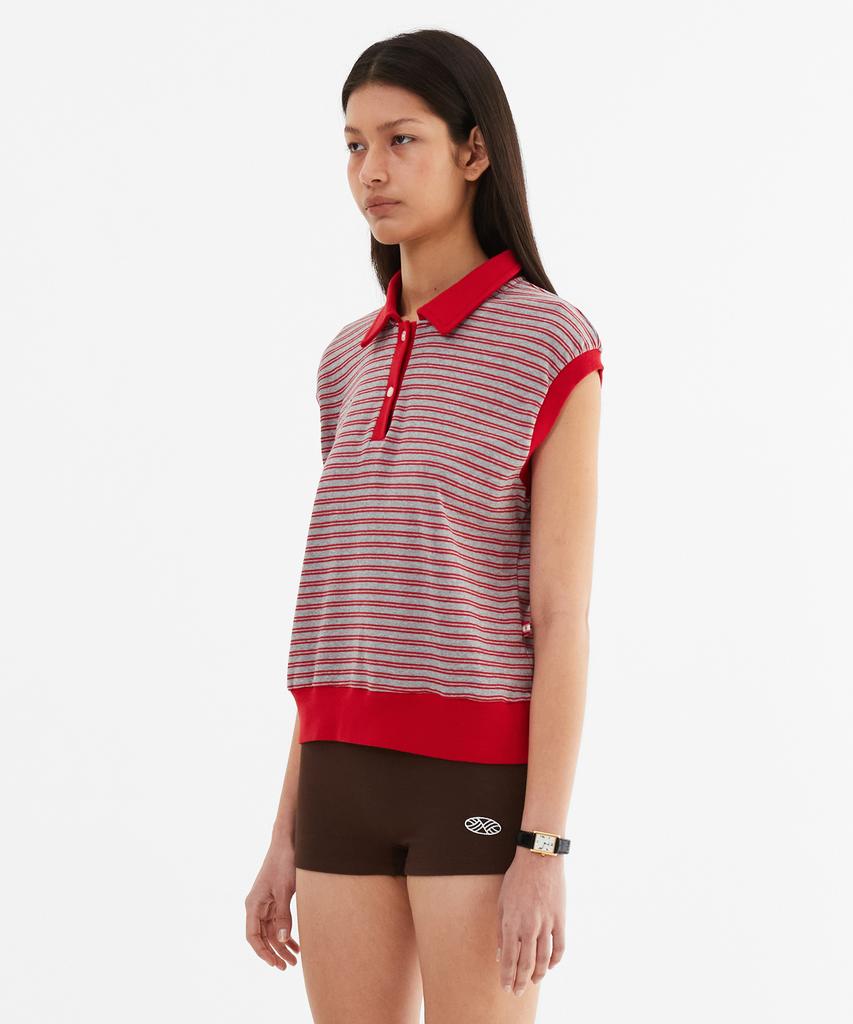 Minasu Color Combination Stripe Sleeveless_Red