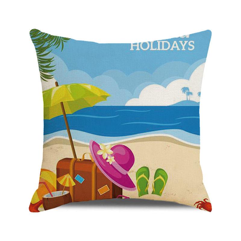 Watercolor Summer Beach Digital Printing Short Plush Pillow Covers for Car Sofa Office Cushion Cover Home Goods 60x60cm