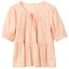 Women's 100% Cotton Solid Round Neck Puff Sleeve Short Doll Blouse