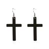 Exaggerated Cross Earrings for Women, Gothic Black Simple Hook Earrings, Fashion Ins Style, 925 Sterling Silver